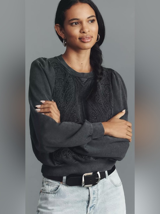 Pilcro Sweaters - Pilcro Dark Grey Cable Knit Embellished Sweatshirt